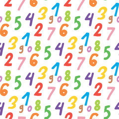 Seamless pattern with multicolored numbers on white background. Vector image.
