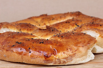Ramadan Pita (Ramazan Pidesi) Traditional Turkish bread for holy month Ramadan.