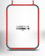 red chrome frame for banner vector eps 10. Advertising space panel for text
  hanging on chains
