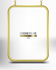 gold chrome frame for banner vector eps 10. Advertising space panel for text
  hanging on chains

