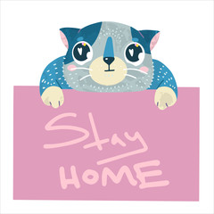 Vector stock illustration with cute cat, hand drawn style.