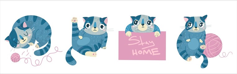 Vector stock illustration with cute cats, hand drawn style.