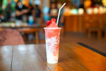 Fresh strawberry cocktail. Fresh summer cocktail with strawberry and ice cubes. glass of strawberry soda drink.