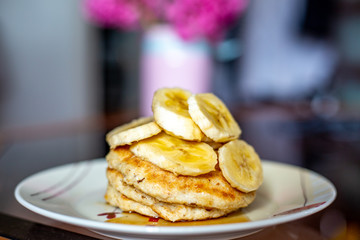 Protein Pancakes with Banana and Maple Syrup