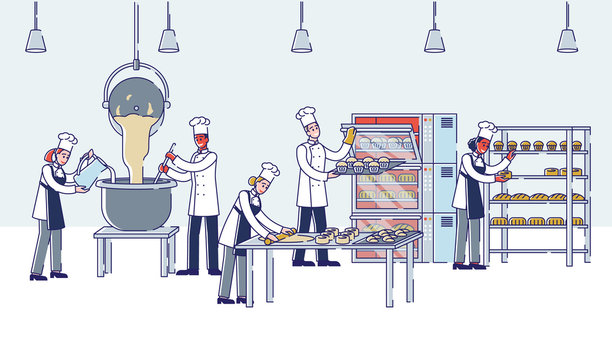 bakers preparing food in a bakery kitchen clip art preview