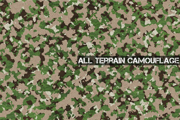 Fototapeta premium All Terrain Camouflage, Highly sophisticated camouflage to destroy visibility. Tactics to hide enemy. For hiding and destroying missions.