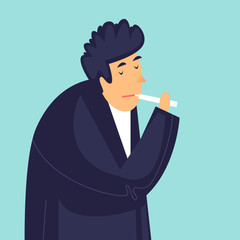 Man measures the temperature of a virus. Health care. Flat design vector illustration.