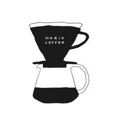 Pour-over coffee illustration. Coffee alternative hand drawing. Cafe spot illustration. Coffee line art