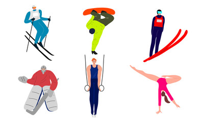 Fototapeta na wymiar Young people sportsmen in different kinds of sport during training vector illustration