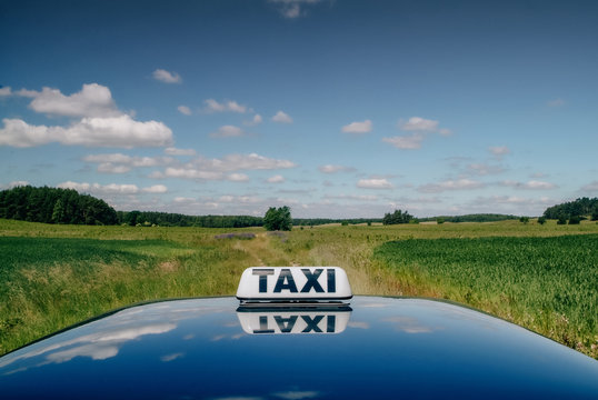 Taxi in a remote area somewhere in Poland, Europe. 