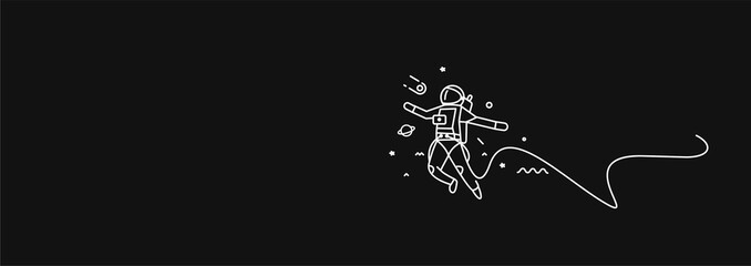 Astronaut falling down - Flat circle Line Art Design Illustration.