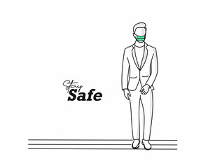 Man Wearing Face Mask Fight Against Covid-19, Coronavirus Disease, Health Care and Safety, Vector Illustration.