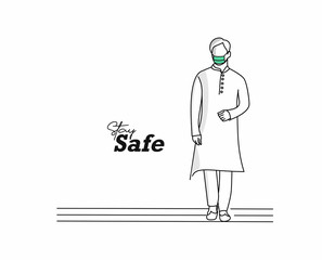 Man Wearing Face Mask Fight Against Covid-19, Coronavirus Disease, Health Care and Safety, Vector Illustration.