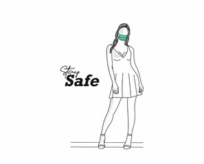 Woman Wearing Face Mask Fight Against Covid-19, Coronavirus Disease, Health Care and Safety, Vector Illustration.