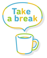 A mug where steam rises. Colorful line art. A balloon in the form of steam.