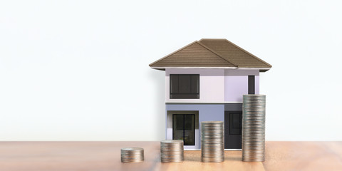 Property investment and house mortgage financial conceptmoney coin stack. business home
