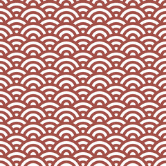 Red and white seamless waves, linear design. Traditional japanese pattern. Seigaiha vector illustration.