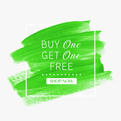Buy 1 Get 1 Free. Sale sign over art brush paint stroke abstract texture background vector. Perfect acrylic design for a shop and sale banners.