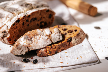 Bread Cut Pieces with Crispy Crust and Raisins