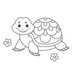 Coloring page with a cute turtle. Vector Illustration.