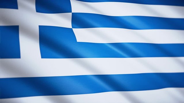 Greek flag close-up. Fluttering in the wind. 3D rendering of fabric. Looped video footage. 4K. HD