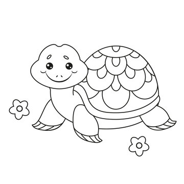 Coloring page with a cute turtle. Vector Illustration.