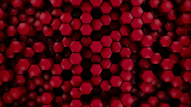 Red Glossy Hexagon Modern Background, 3d Render Illustration