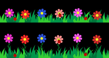 Set seamless grass and flowers. Vector illustration.