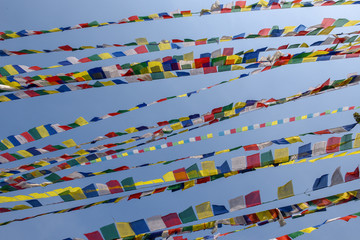 Prayer flags of Swayambhunath temple at Kathmandu in Nepal