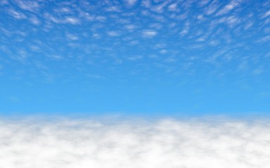 Blue sky background with white clouds. Cumulus white clouds in the clear blue sky in the morning. 3D illustration