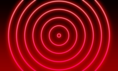 Abstract red neon light circles background.