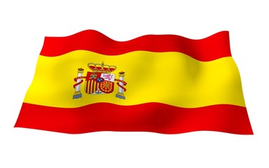The flag of Spain. Official state symbol of the Kingdom of Spain. Concept: web, sports pages, language courses, travelling, design elements. 3d illustration