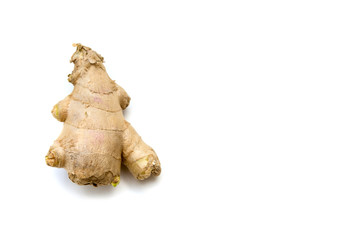 A peace of ginger root (Zingiber officinale Roscoe) on white background.