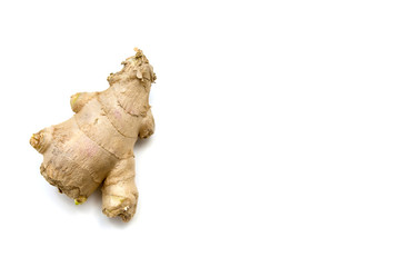 A peace of ginger root (Zingiber officinale Roscoe) on white background.