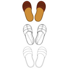 white background, slippers flat style