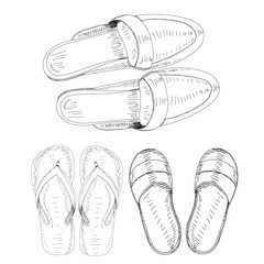  white background, sketch with lines of summer shoes