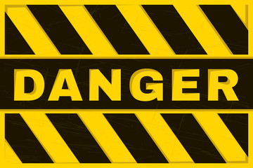Danger Banner. Yellow and Black Safety Background. Worn and Grunge Warning Wallpaper