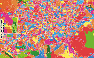 San Salvador, San Salvador, El Salvador, colorful vector map