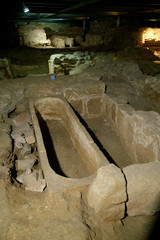 Mérida (Spain). Graves in the Crypt of the Early Christian Basilica of Santa Eulalia in the city of Merida