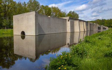 Fototapeta na wymiar Voorsterbos Noordoostpolder Netherlands. Marknesse. Testing area Dutch waterworks. Deltawerken. Deltaworks