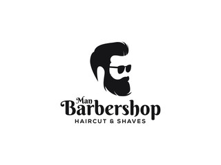 Fototapeta premium Barbershop logo design, man with beard vector illustration