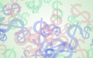 Multicolored translucent dollar signs on white background. 3D illustration