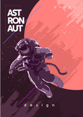 Fototapeta na wymiar Vector illustration. The planet and the astronaut. Background image for the poster.
