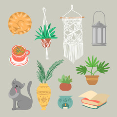 Cozy hand drawn vector set of elements.