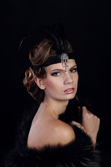 Beautiful woman in the style of Art Nouveau, the era of gangsters