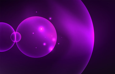 Neon shiny transparent glowing circles with light effects. Techno futuristic vector abstract background For Wallpaper, Banner, Background, Card, Book Illustration, landing page