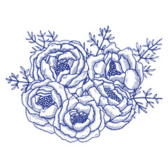 Hand drawn peony flowers. Engraved style vector illustration. Blossom flower bud. 