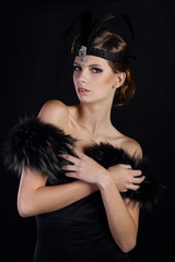 Beautiful woman in the style of Art Nouveau, the era of gangsters