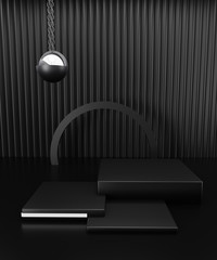 Black podium 3d rendering used for additional product, Minimal style with Square Dark pedestal studio background. 3d render.