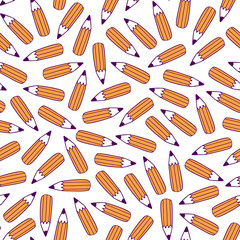 Seamless pencil pattern in vector. Hand drawn illustration with stationery. Doodle endless background. School, office and creativity concept. EPS 8